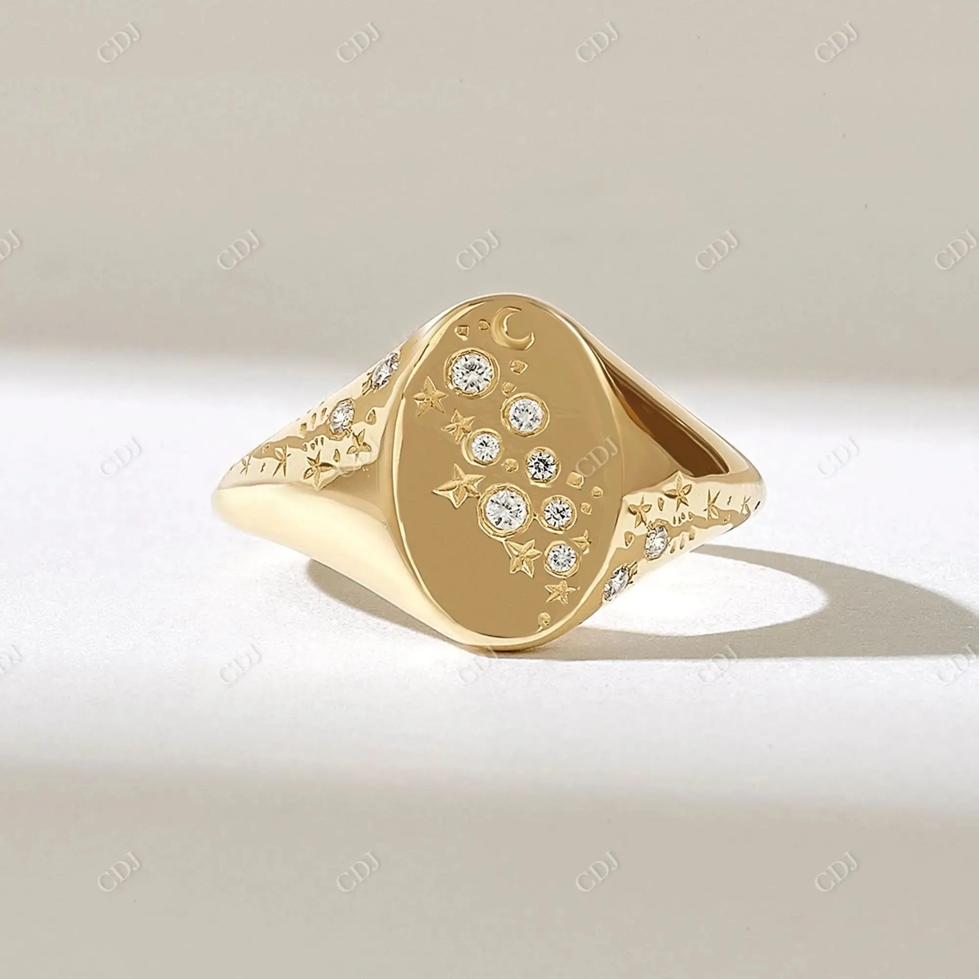 0.09CTW Round Lab Grown Diamond Celestial Signet Ring