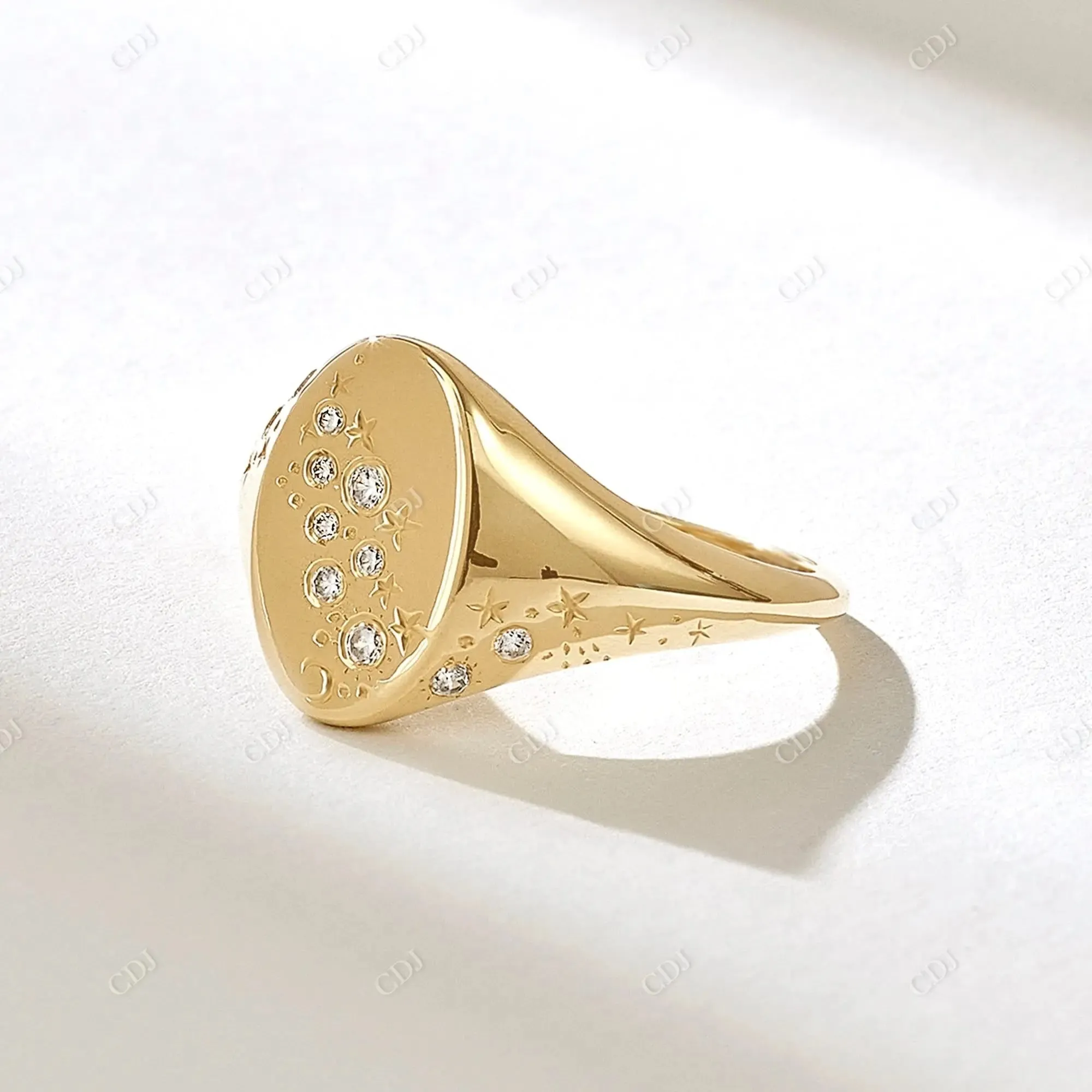 0.09CTW Round Lab Grown Diamond Celestial Signet Ring