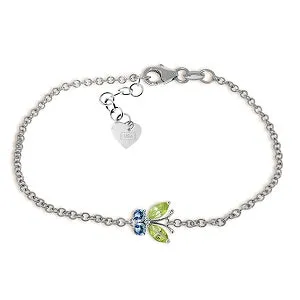 0.6 Carat 14K Solid White Gold Going To Pieces Peridot Blue Topaz Bracelet