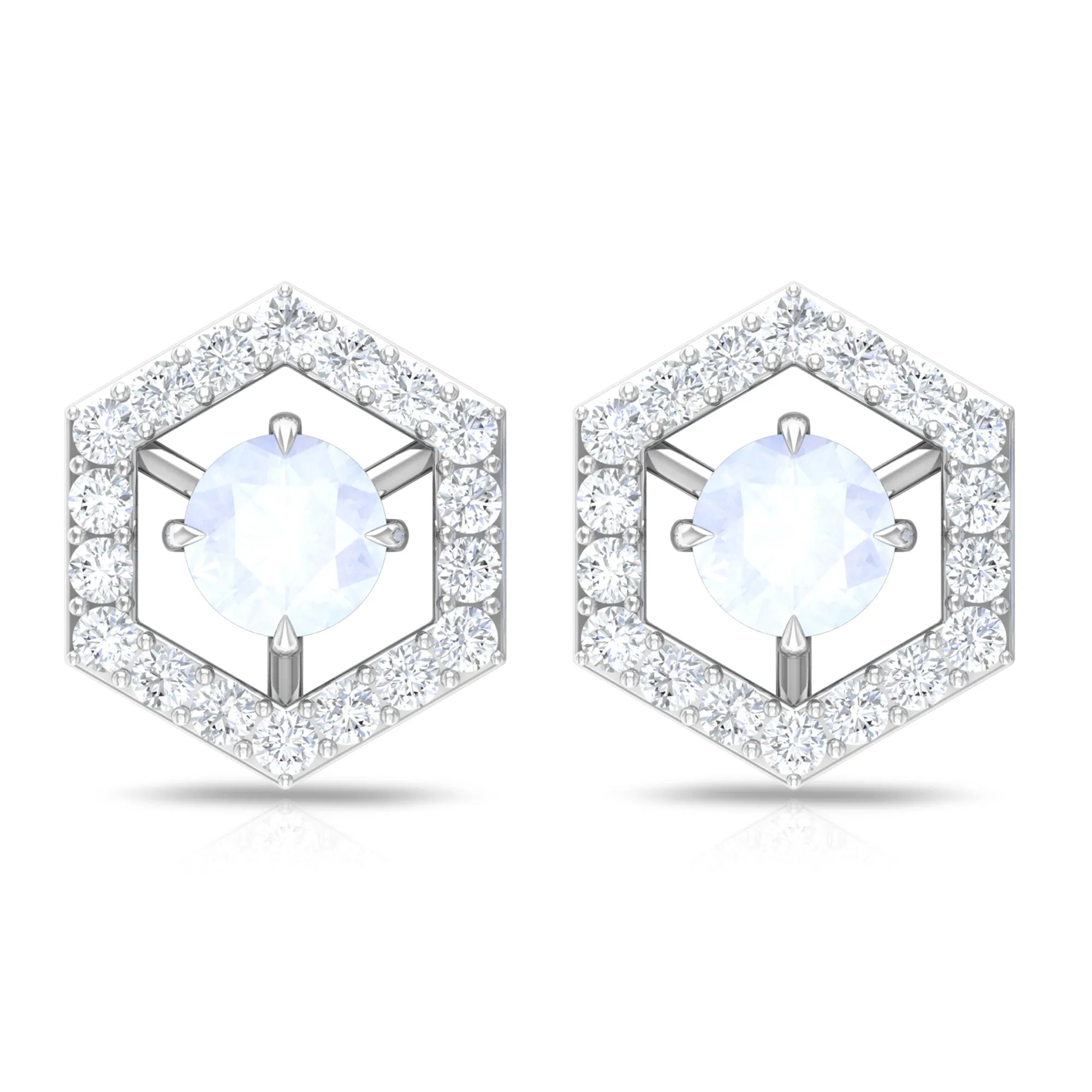 1 CT Minimal Moonstone and Diamond Geometric Stud Earrings