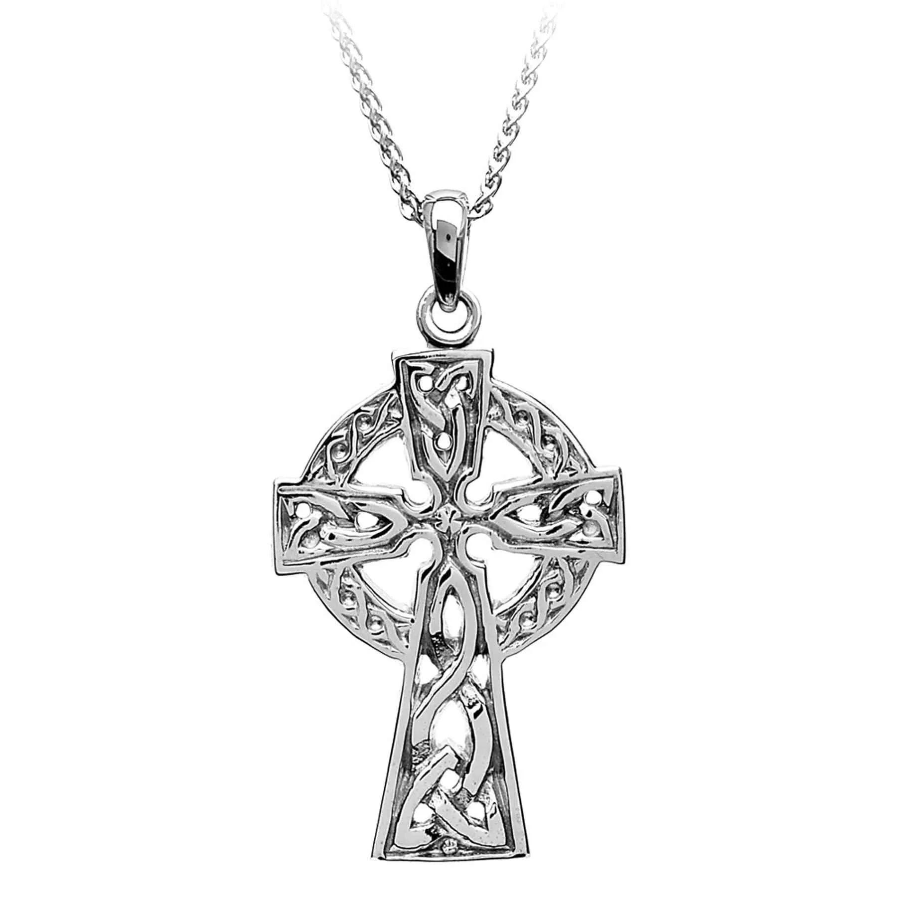 10K White Gold Traditional Celtic Cross- Large