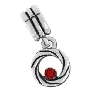 12mm Twisted Round with Garnet In-Set Charm - Rhodium Plated (2 Pieces)