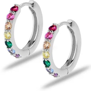 12mm Unisex Rainbow Gem Stainless Steel Hinged Huggie Hoop Earrings