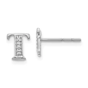 1/33 CTW Diamond Stud Initial Earrings in 14KT White Gold; Initial T