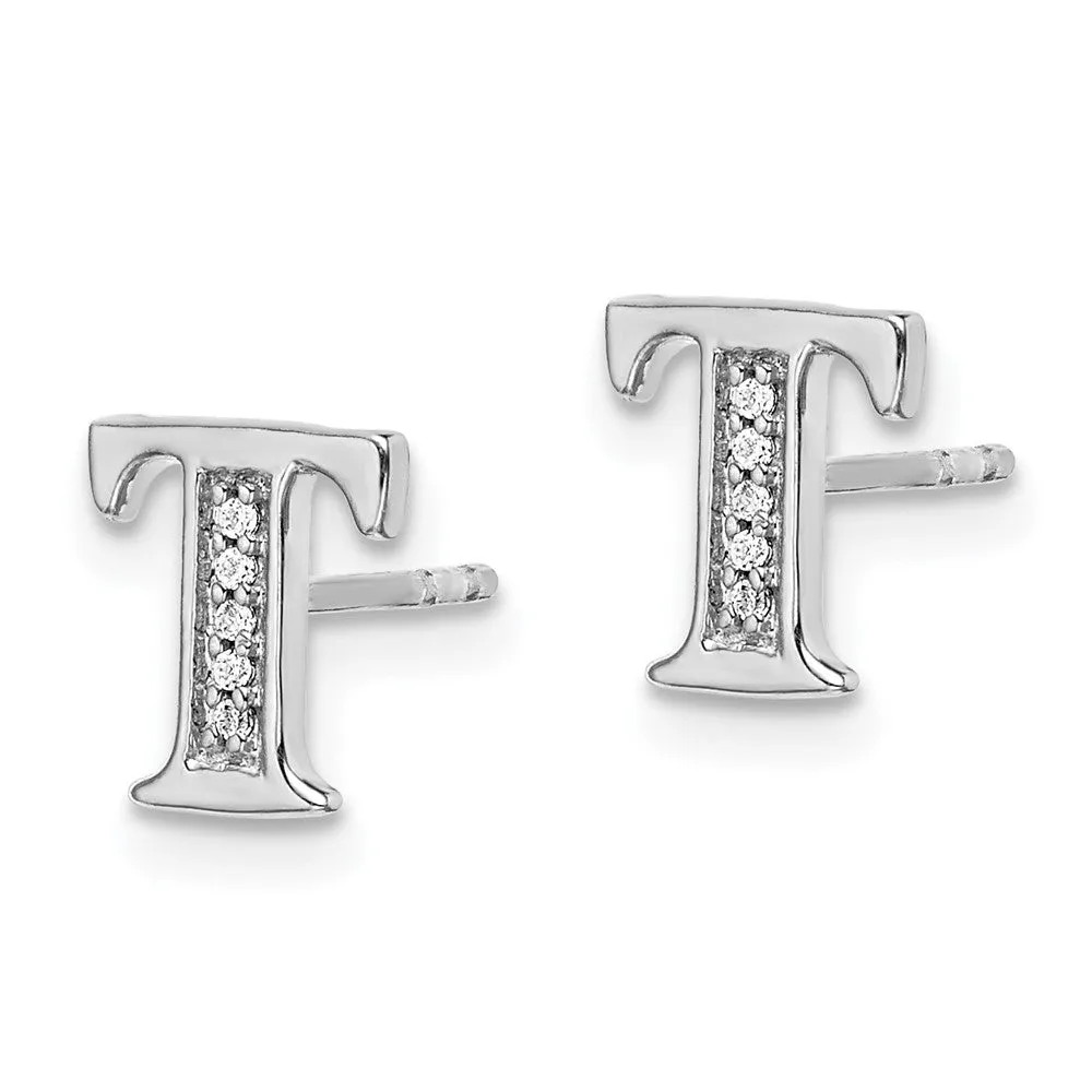 1/33 CTW Diamond Stud Initial Earrings in 14KT White Gold; Initial T