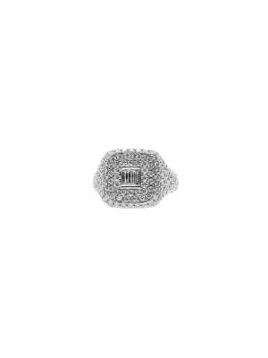 1.35ct Diamond 18K Gold Round Baguette Pave Signet Ring