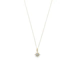 14 Karat Gold Plated CZ Star and Synthetic Opal Necklace