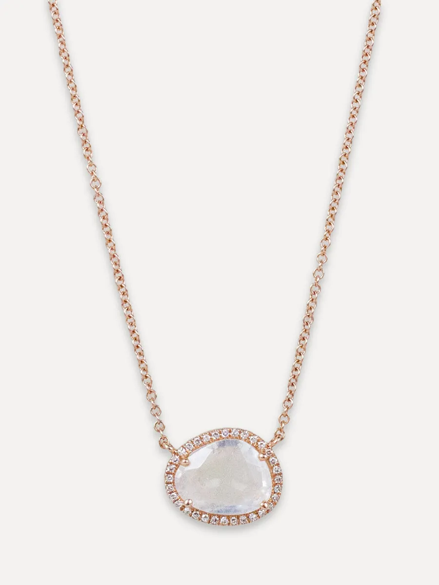 14K Diamond Halo Moonstone Necklace