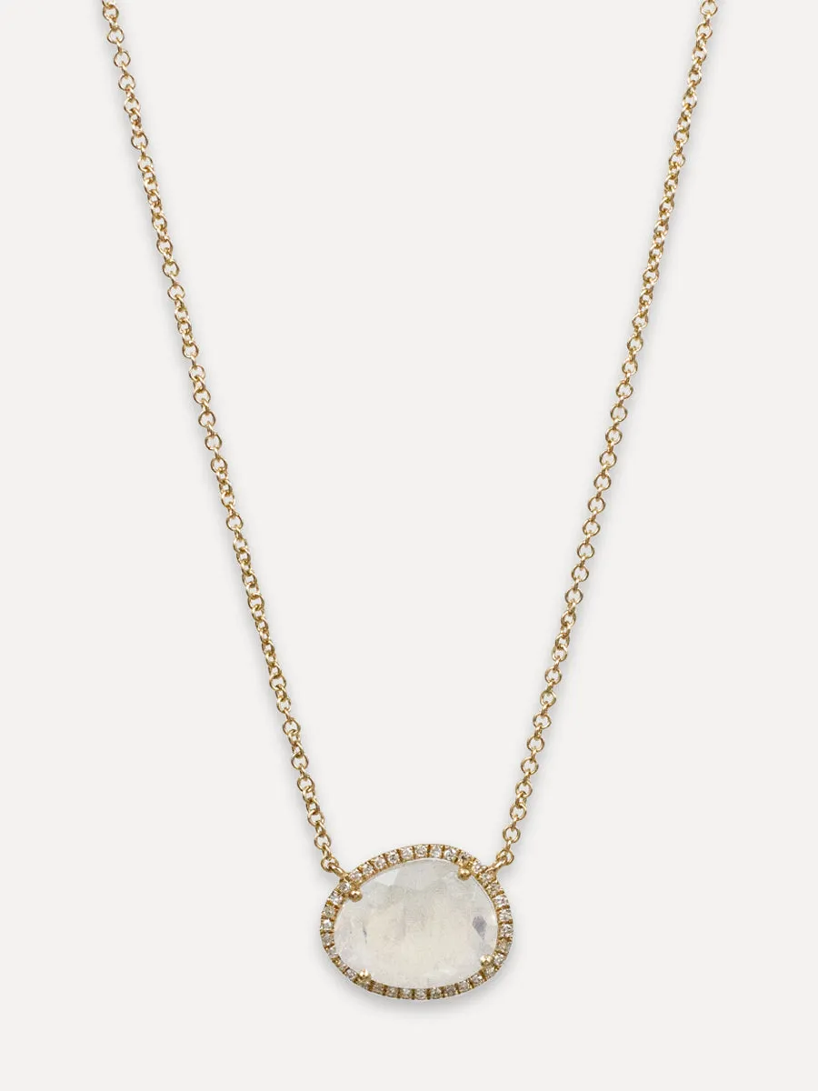 14K Diamond Halo Moonstone Necklace