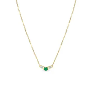 14k Emerald & Angled Tapered Baguette Diamonds Necklace