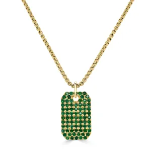 14K Gold & Emerald Dog Tag Necklace - 1.66ct