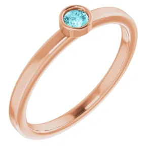 14K Rose 3 mm Natural Blue Zircon Ring