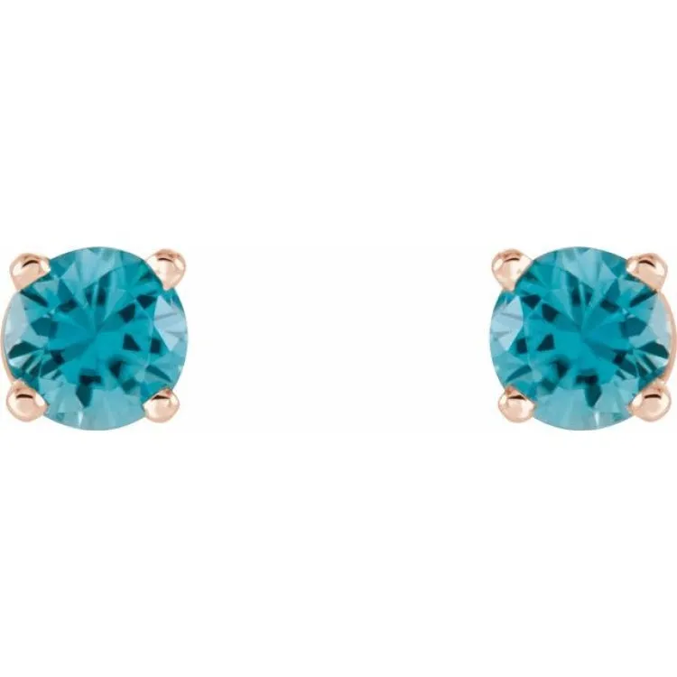 14K Rose 4 mm Natural Blue Zircon Stud Earrings