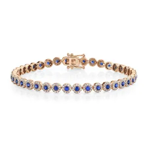 14K Rose Gold Diamond Halo   Blue Sapphire Bracelet