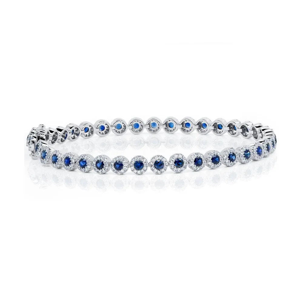 14K Rose Gold Diamond Halo   Blue Sapphire Bracelet