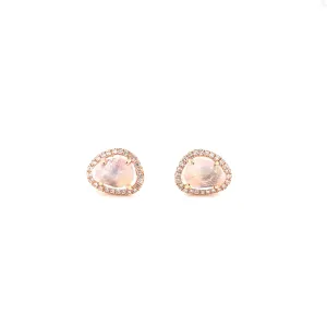 14K Rose Gold Round Diamond   Moonstone Freeform Stud Earrings