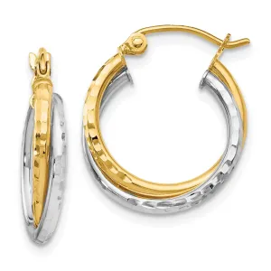 14k Two tone Diamond cut Hinged Hoop Earrings