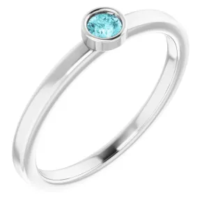 14K White 3 mm Natural Blue Zircon Ring