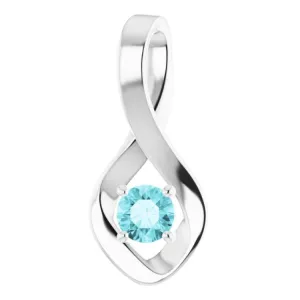 14K White 4 mm Round Natural Blue Zircon Pendant