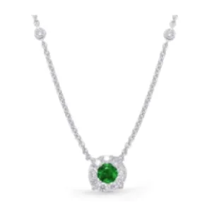 14K White Gold Emerald Pendant with Diamond Halo Necklace