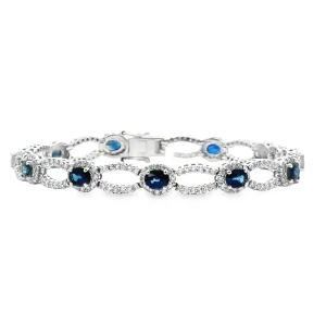 14k White Gold Sapphire And Pave Diamond Tennis Bracelet