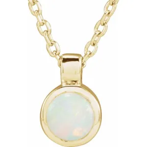 14K White or Yellow Gold Natural White Opal Bezel-Set 16-18" Necklace