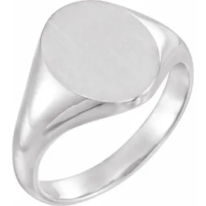 14K White Oval Signet Ring