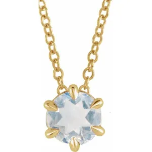 14K Yellow 4 mm Natural Blue Moonstone Solitaire 16-18" Necklace