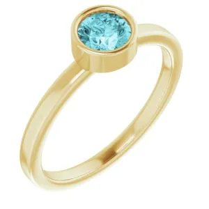 14K Yellow 5 mm Natural Blue Zircon Ring