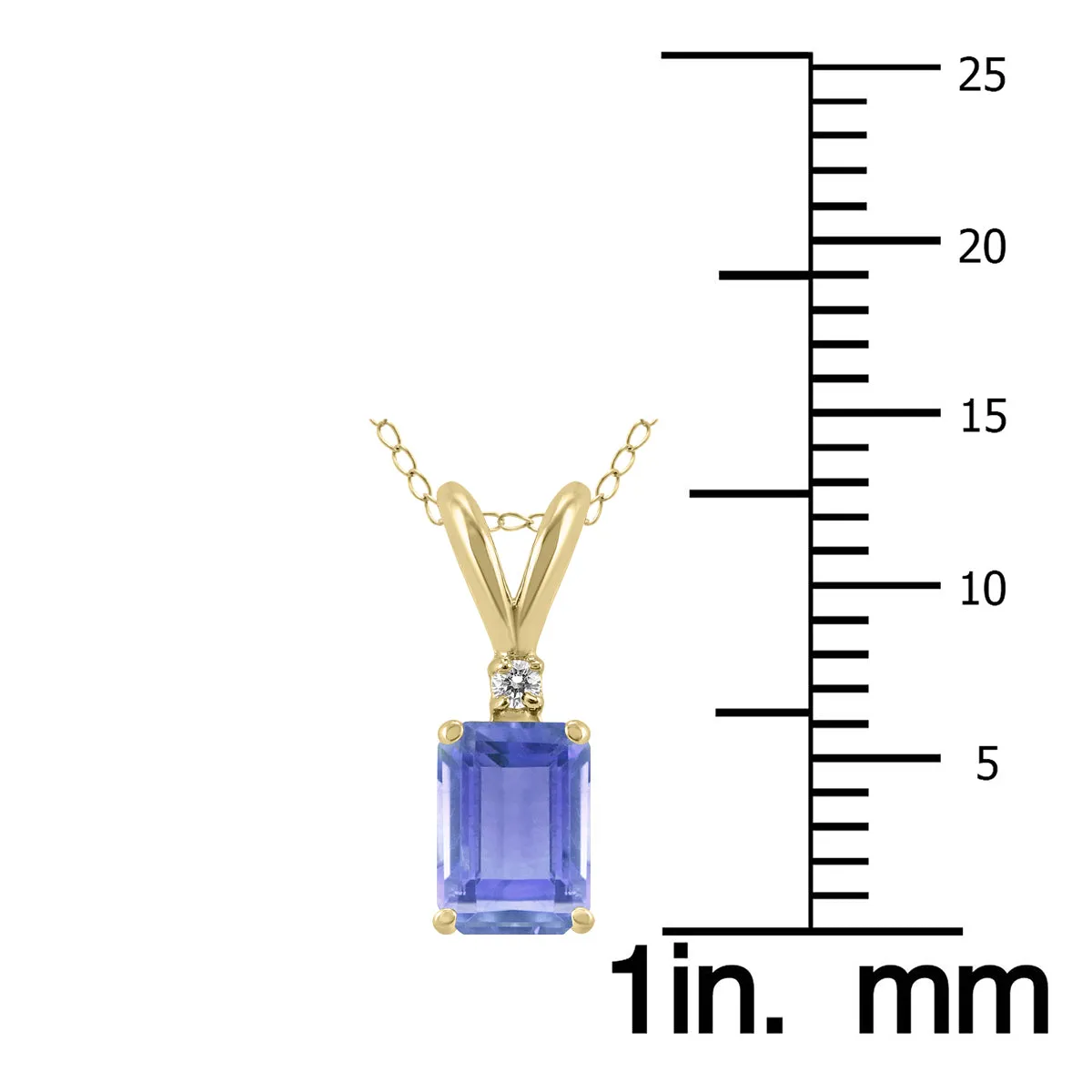 14K Yellow Gold 6X4Mm Emerald Shaped Tanzanite And Diamond Pendant