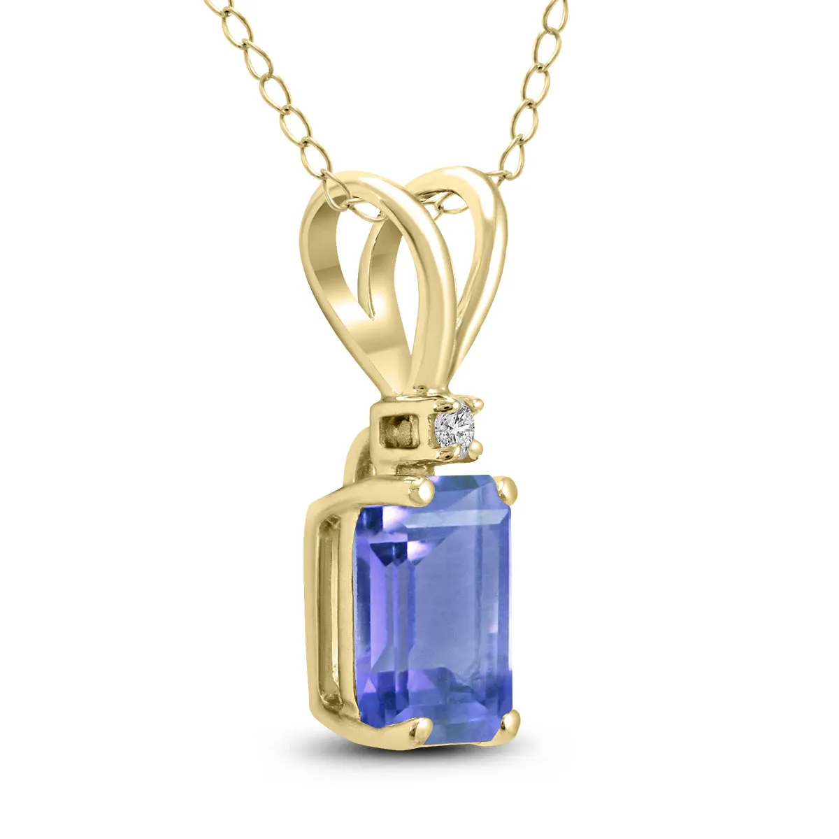 14K Yellow Gold 6X4Mm Emerald Shaped Tanzanite And Diamond Pendant