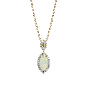 14K Yellow Gold Opal And Diamond Necklace