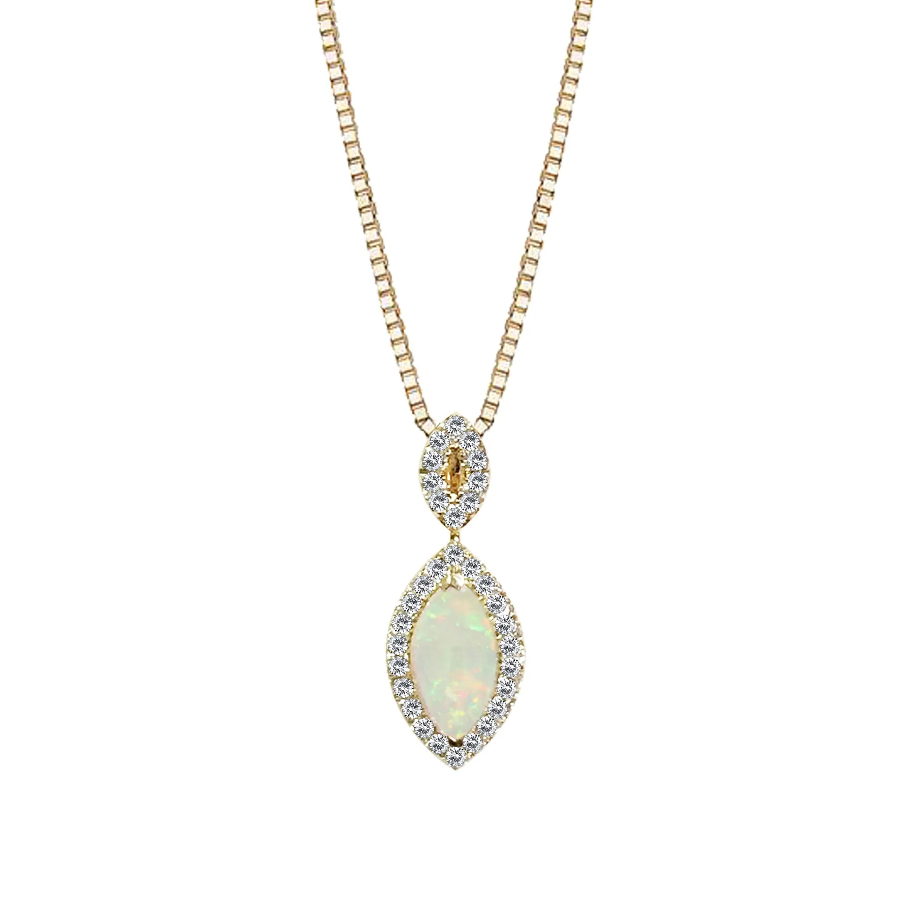 14K Yellow Gold Opal And Diamond Necklace