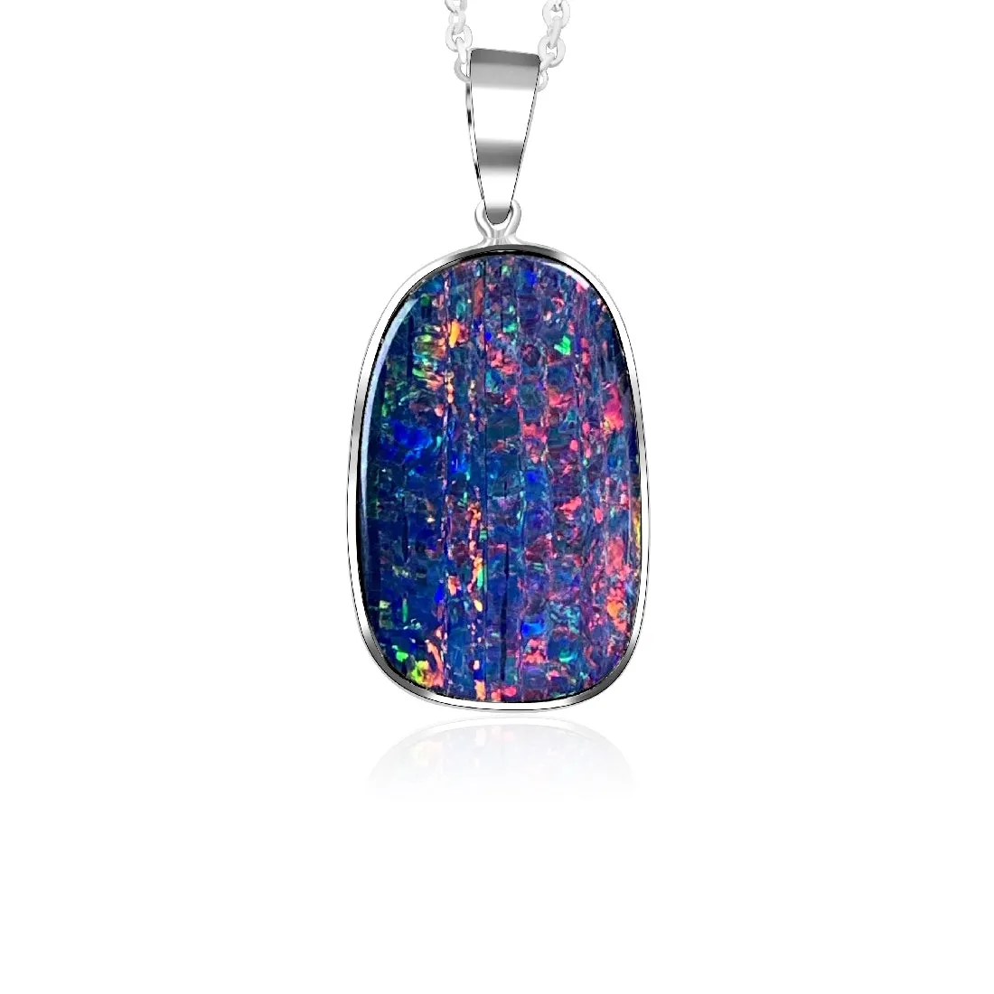 14kt White Gold pendant 9.15ct Australian Opal doublet Red Blue Green