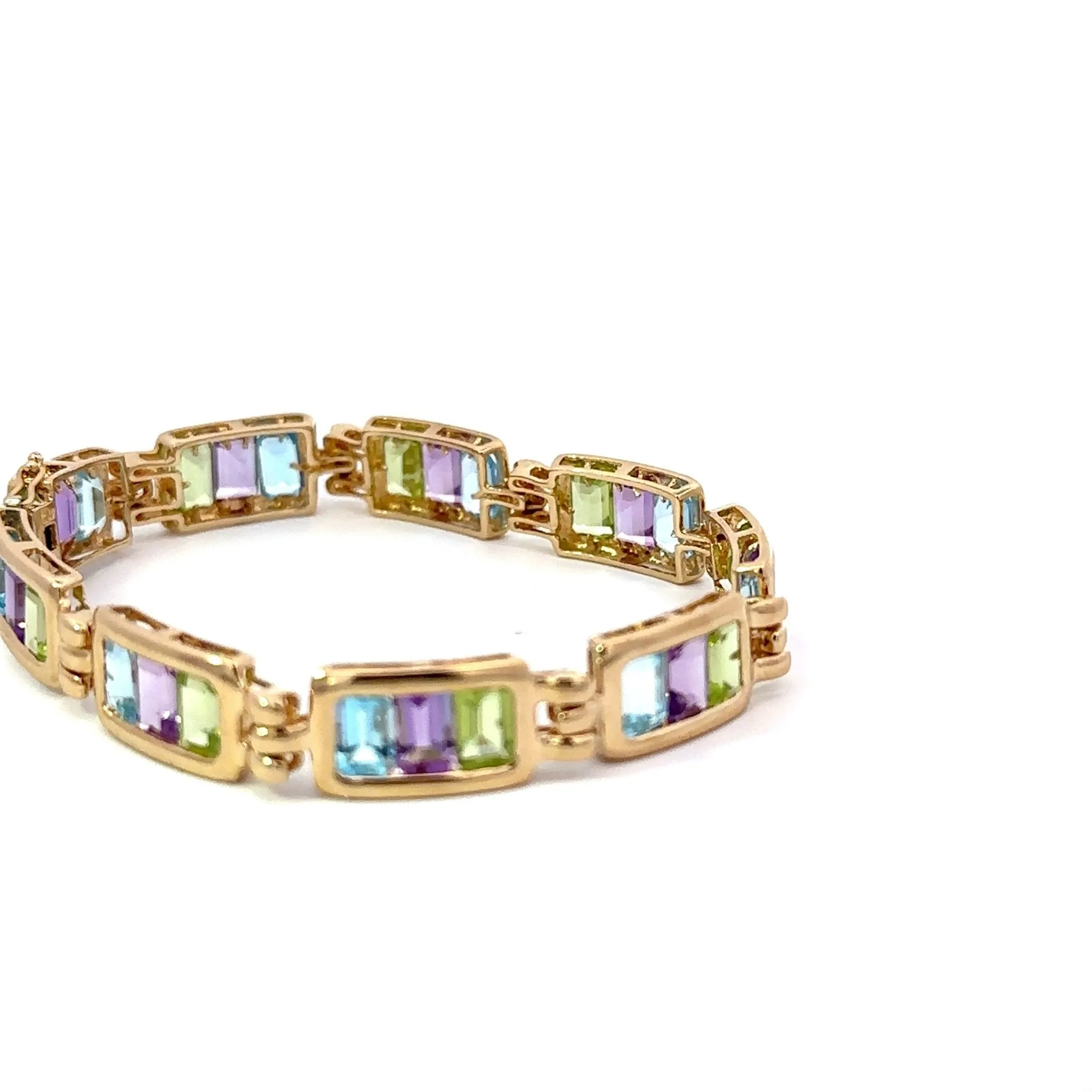 14KT Yellow Bracelet w/ Blue Topaz, Peridot, and Amethyst