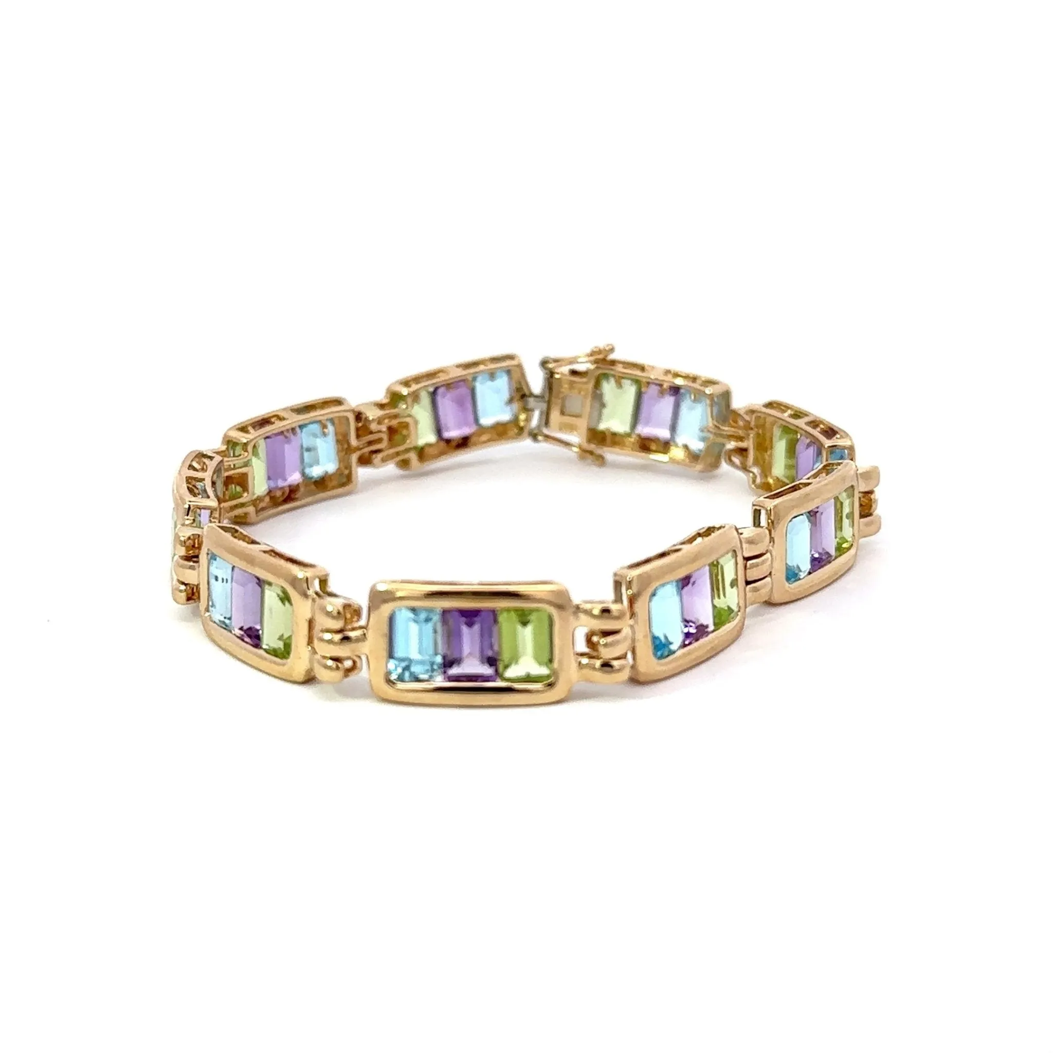 14KT Yellow Bracelet w/ Blue Topaz, Peridot, and Amethyst