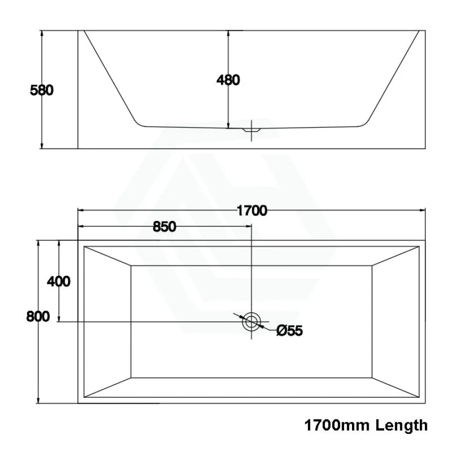 1500/1700mm Bathtub Multi fit Corner Back to Wall Freestanding Square Acrylic Gloss Black & White NO Overflow