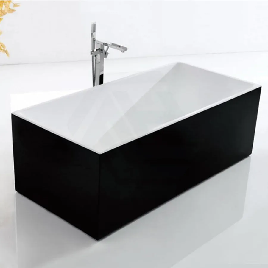 1500/1700mm Bathtub Multi fit Corner Back to Wall Freestanding Square Acrylic Gloss Black & White NO Overflow