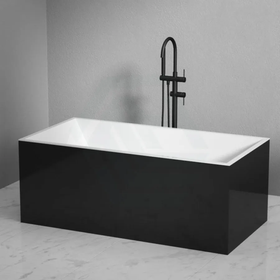 1500/1700mm Bathtub Multi fit Corner Back to Wall Freestanding Square Acrylic Gloss Black & White NO Overflow