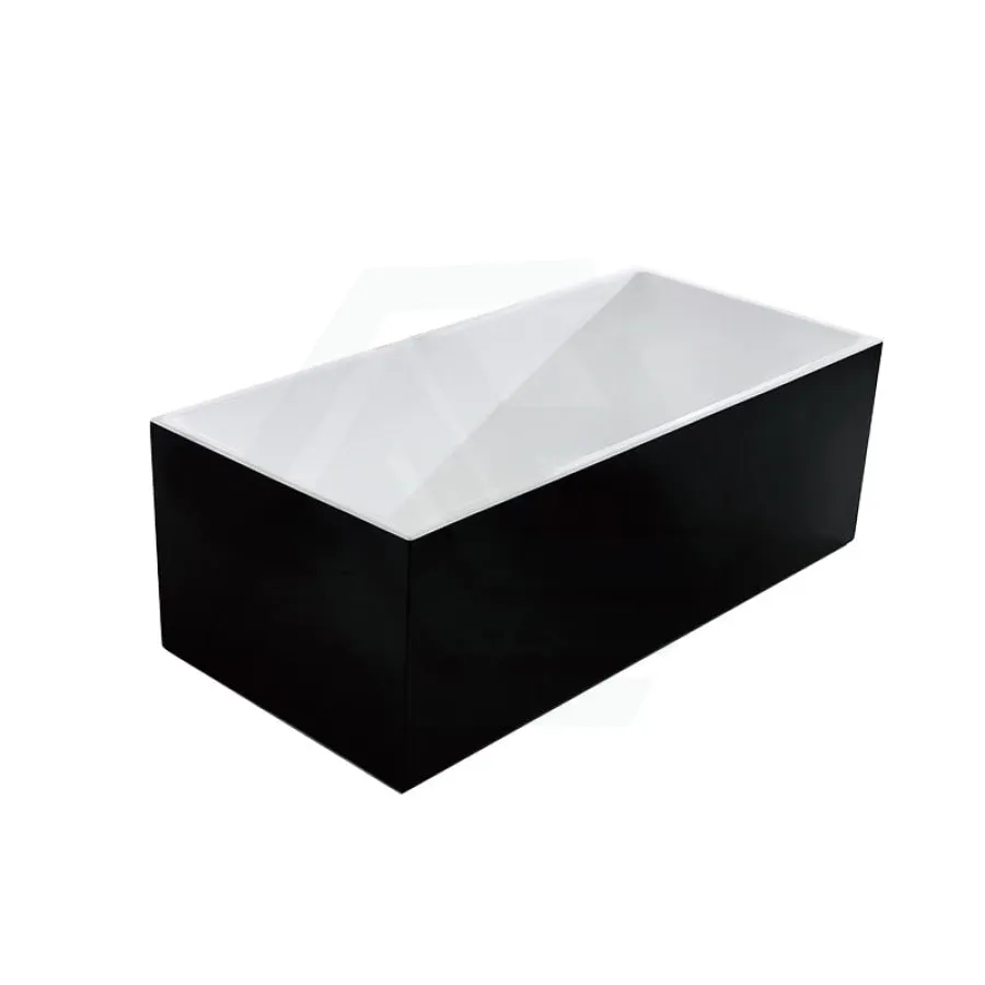 1500/1700mm Bathtub Multi fit Corner Back to Wall Freestanding Square Acrylic Gloss Black & White NO Overflow