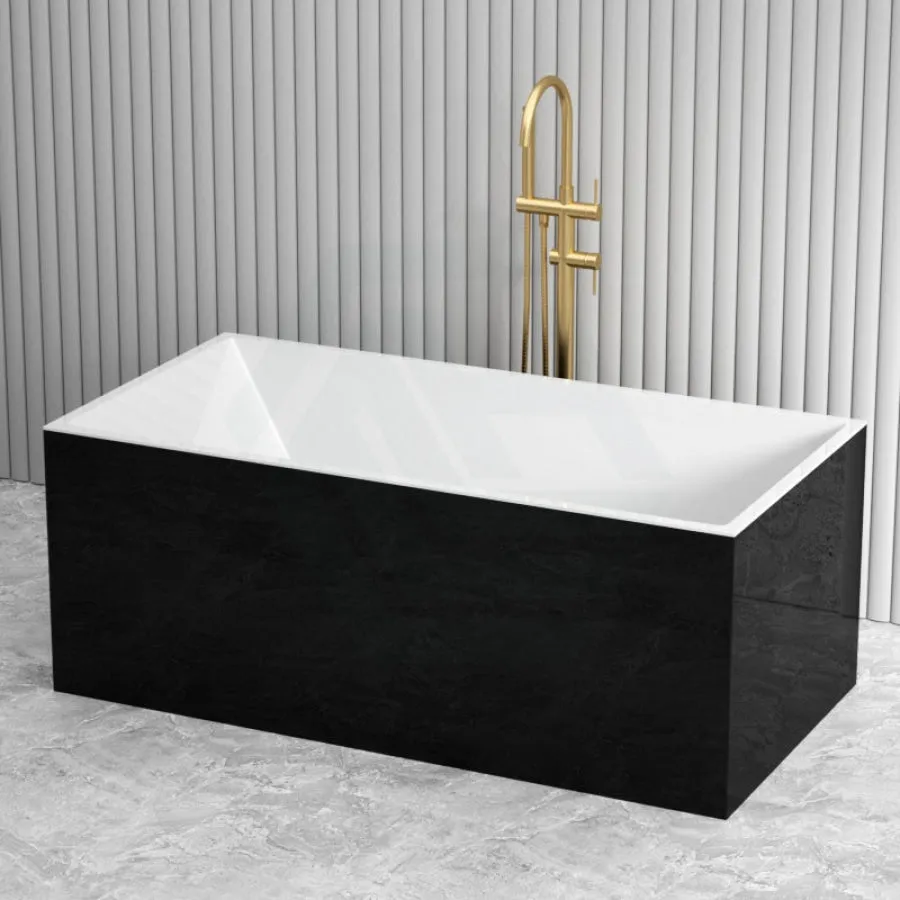 1500/1700mm Bathtub Multi fit Corner Back to Wall Freestanding Square Acrylic Gloss Black & White NO Overflow