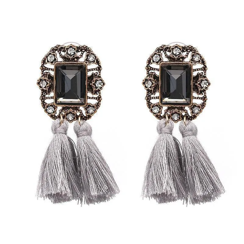 16 Colors, Crystal Square Tassel Stud Fringe Earrings