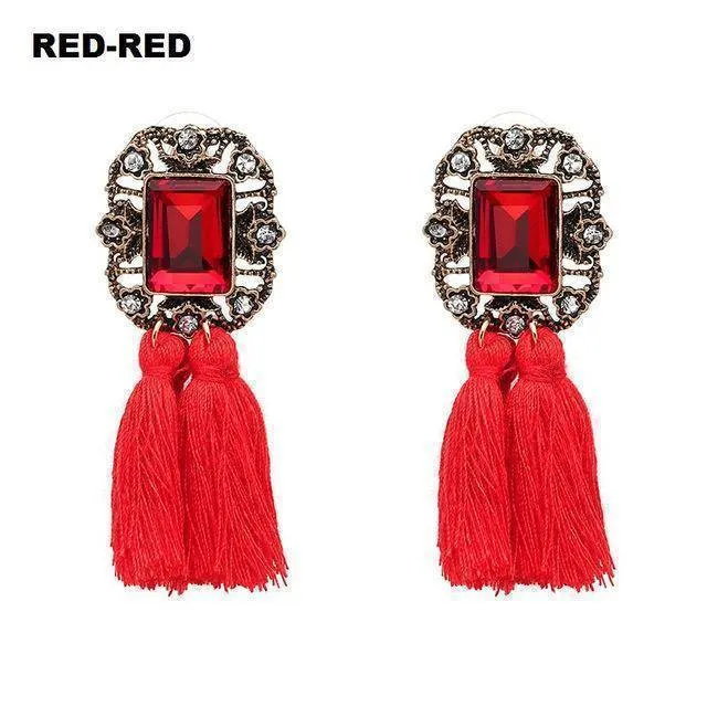 16 Colors, Crystal Square Tassel Stud Fringe Earrings