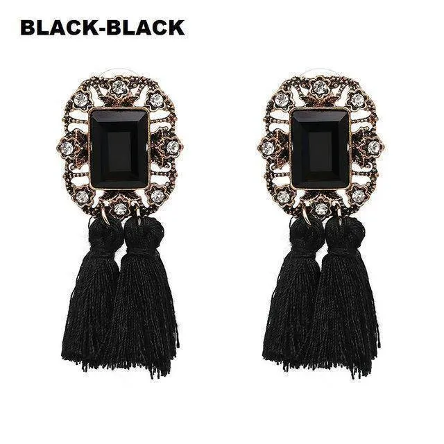 16 Colors, Crystal Square Tassel Stud Fringe Earrings