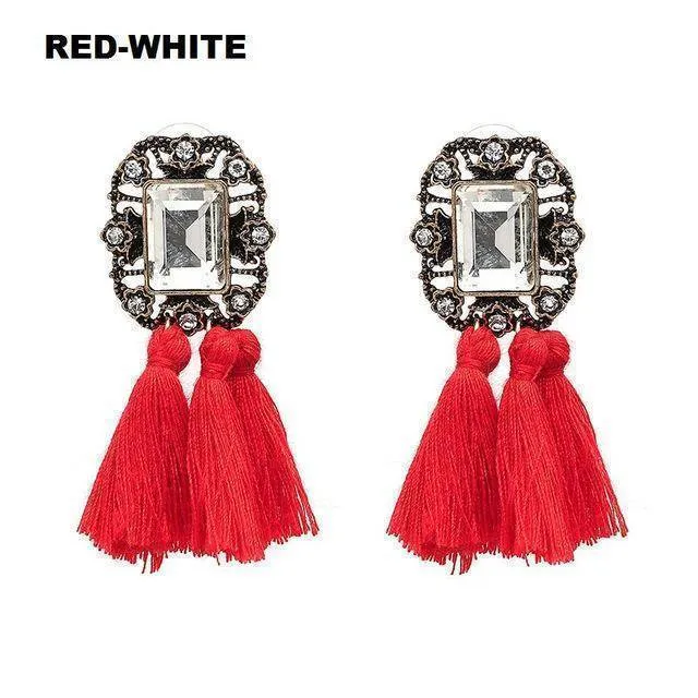 16 Colors, Crystal Square Tassel Stud Fringe Earrings