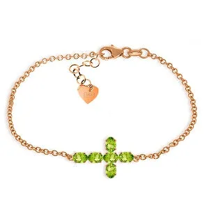 1.7 Carat 14K Solid Rose Gold Cross Bracelet Natural Peridot