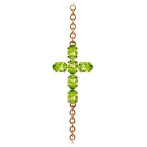 1.7 Carat 14K Solid Rose Gold Cross Bracelet Natural Peridot