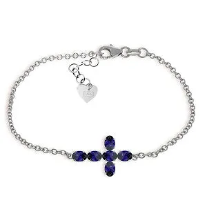 1.7 Carat 14K Solid White Gold Cross Bracelet Natural Sapphire