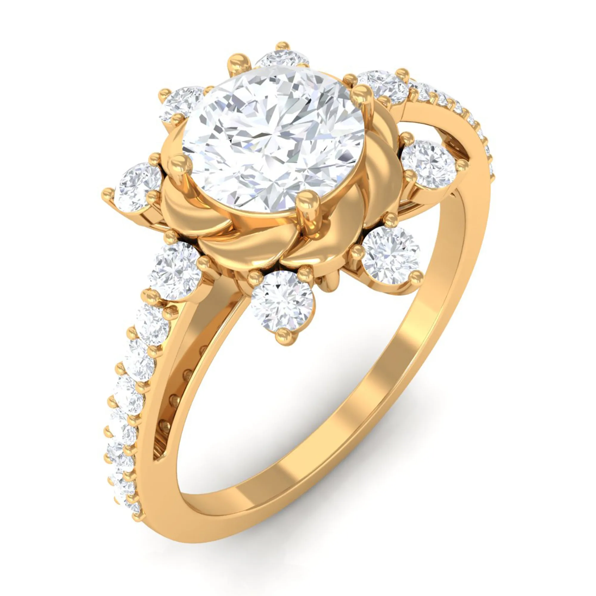 1.75 CT Round Zircon Designer Engagement Ring in Gold