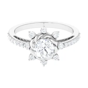 1.75 CT Round Zircon Designer Engagement Ring in Gold